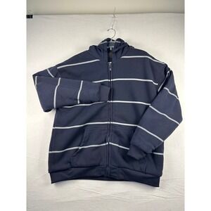 North Pole Original Brand Mens XL Navy Blue Striped Sherpa Lined Full Zip Hoodie